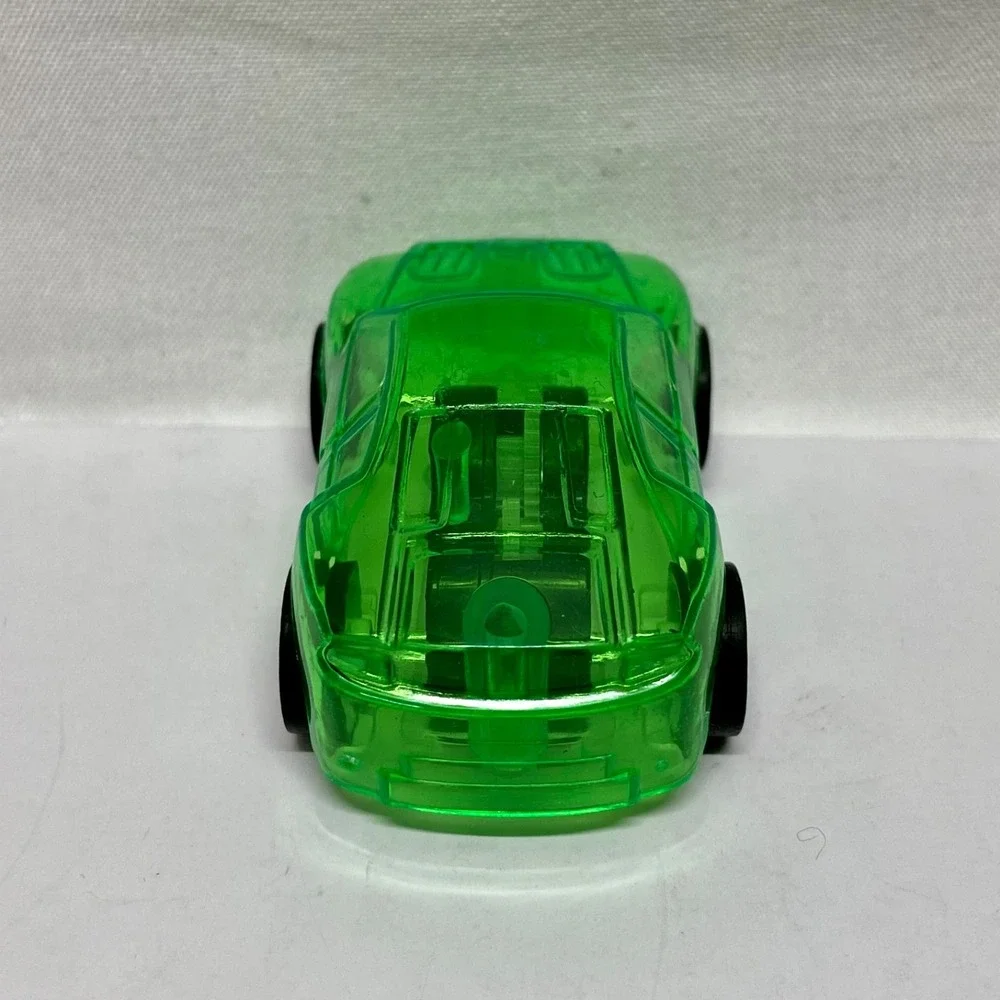 Vintage Pull Back Toy Car Green Clear See Through Body + Rubber Tires EUC
